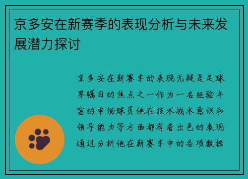 京多安在新赛季的表现分析与未来发展潜力探讨