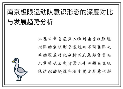 南京极限运动队意识形态的深度对比与发展趋势分析
